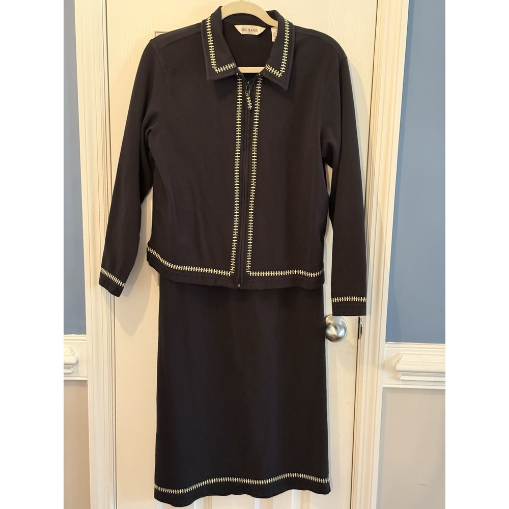 vintage bechamel 2 Piece Skirt & Blazer Set Size Medium Black Classy 90s